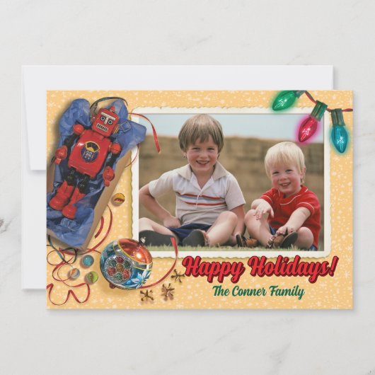 ヴィンテージおもちゃクリスマスフォトカード 招待状 (正面)