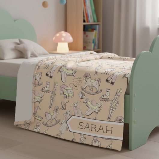 ヴィンテージおもちゃパターンピンク/黄色ID783 フリースブランケット