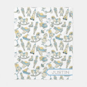 ヴィンテージおもちゃパターンブルー/イエローID783 フリースブランケット (正面)