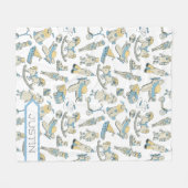 ヴィンテージおもちゃパターンブルー/イエローID783 フリースブランケット (正面(横))