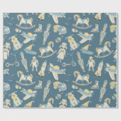 ヴィンテージおもちゃパターンブルー/イエローID783 ラッピングペーパー (フラット)