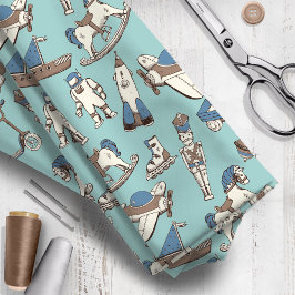 ヴィンテージおもちゃパターンブルー/ブラウンID783 ファブリック