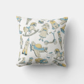 ヴィンテージおもちゃパターン ブルー/イエロー ID783 クッション (正面)