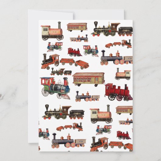 ヴィンテージおもちゃ列車カラフルが赤ちゃんシャワーを訓練 招待状 (裏面)
