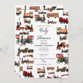 ヴィンテージおもちゃ列車カラフルが赤ちゃんシャワーを訓練 招待状 (正面/裏面)