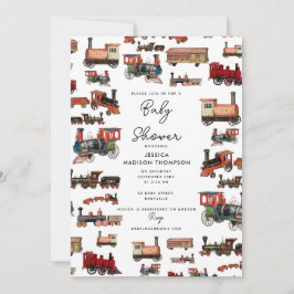 ヴィンテージおもちゃ列車カラフルが赤ちゃんシャワーを訓練 招待状