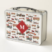 ヴィンテージおもちゃ列車カラフル列車パターンモノグラム メタルランチボックス (裏面)