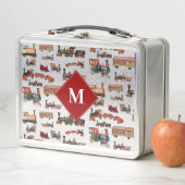 ヴィンテージおもちゃ列車カラフル列車パターンモノグラム メタルランチボックス (インサイチュ)