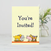 ヴィンテージおもちゃ犬、馬、豚、象の招待 招待状 (スタンド正面)