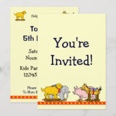 ヴィンテージおもちゃ犬、馬、豚、象の招待 招待状 (正面/裏面)