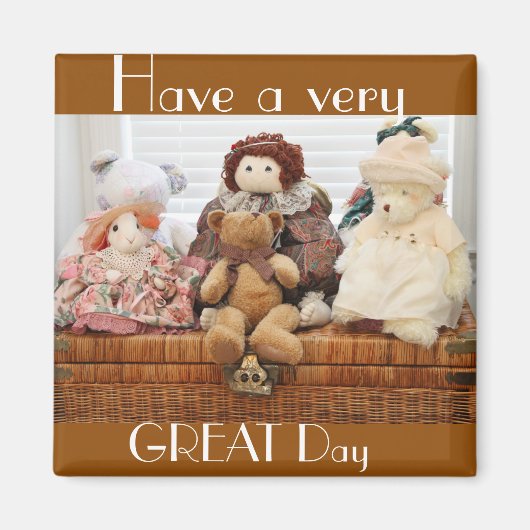 ヴィンテージおもちゃ、クマ、ウサギ、人形の写真 マグネット (正面)