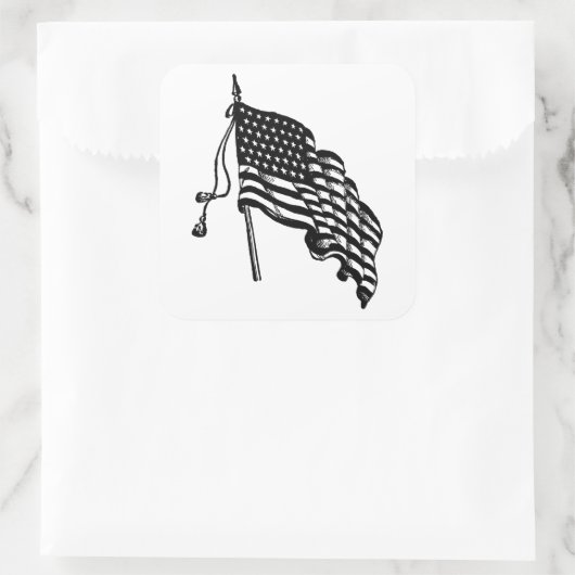 ヴィンテージおよびレトロの米国旗のステッカー スクエアシール (バッグ)