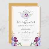 ヴィンテージお母さんと一緒にお茶を飲むフローラ 招待状 (正面/裏面)