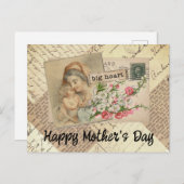 ヴィンテージお母様お子様花コラージュ ポストカード (正面/裏面)