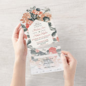 ヴィンテージお洒落の水色フローラ結婚の オールインワン招待状 (貼ってはがせる)