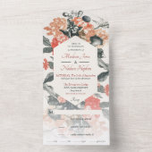ヴィンテージお洒落の水色フローラ結婚の オールインワン招待状 (内側)