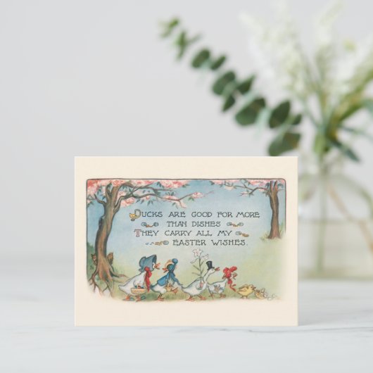 ヴィンテージお洒落イースターダックファミリー ポストカード (スタンド正面)