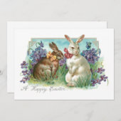 ヴィンテージお洒落イースターバニーと弓 シーズンカード (正面/裏面)