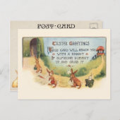 ヴィンテージお洒落イースターバニーと挨拶 ポストカード (正面/裏面)