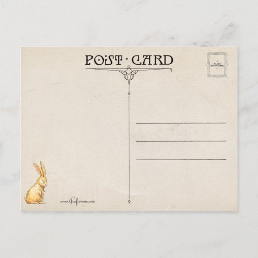 ヴィンテージお洒落イースターバニーと挨拶 ポストカード (裏面)
