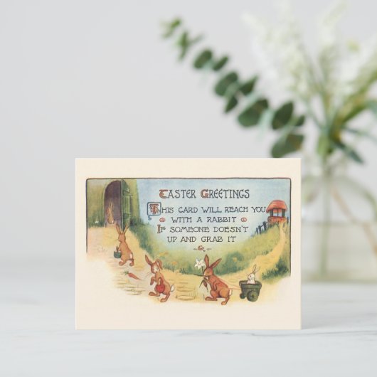 ヴィンテージお洒落イースターバニーと挨拶 ポストカード (スタンド正面)