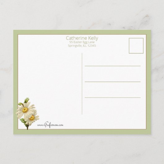 ヴィンテージお洒落イースターバニー&デイジー ポストカード (裏面)