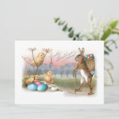 ヴィンテージお洒落イースターバニー、雛と卵 シーズンカード (スタンド正面)