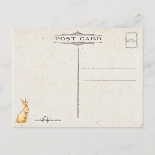 ヴィンテージお洒落イースターバニー、雛と卵 ポストカード (裏面)