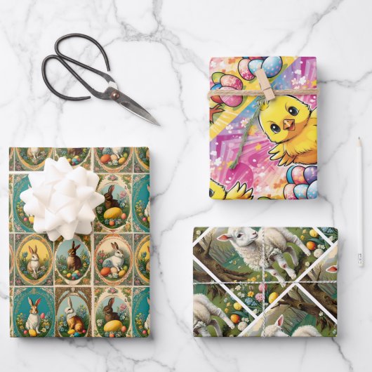 ヴィンテージお洒落イースター。イースターラム、イースター ラッピングペーパーシート (正面)