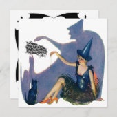 ヴィンテージお洒落ウィッチ&キャットハローウィンパーティ 招待状 (正面/裏面)