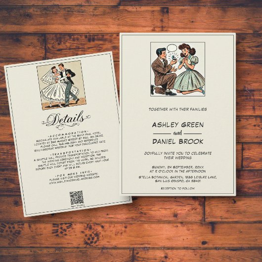 ヴィンテージお洒落カップル提案漫画結婚ズ 招待状