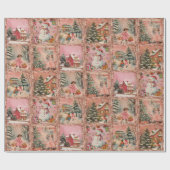 ヴィンテージお洒落クリスマスピンクパターン ラッピングペーパー (フラット)
