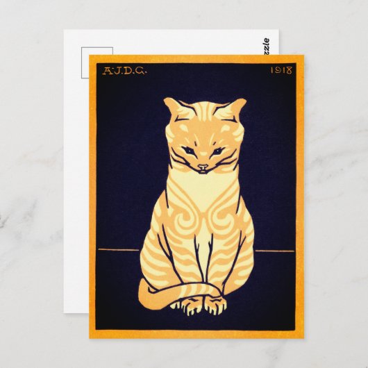 ヴィンテージお洒落ジュリーデグラアグジッティングキャット ポストカード (正面/裏面)