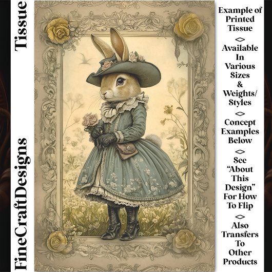 ヴィンテージお洒落ドーうさぎ、フラワーCL1デコページ 薄葉紙