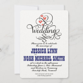 ヴィンテージお洒落ハートネイビー&コーラル招待状 招待状