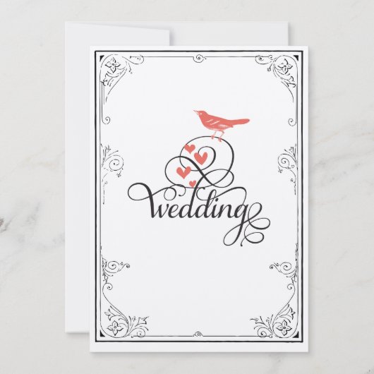 ヴィンテージお洒落ハートミントアンドコーラル招待状 招待状 (裏面)