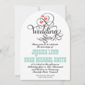 ヴィンテージお洒落ハートミントアンドコーラル招待状 招待状 (正面)