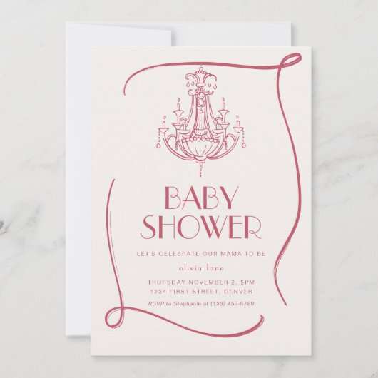 ヴィンテージお洒落ピンクベビーシャワー招待状 招待状 (正面)