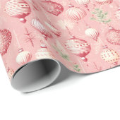 ヴィンテージお洒落ピンクホリデー装飾パターン ラッピングペーパー (ロールコーナー)