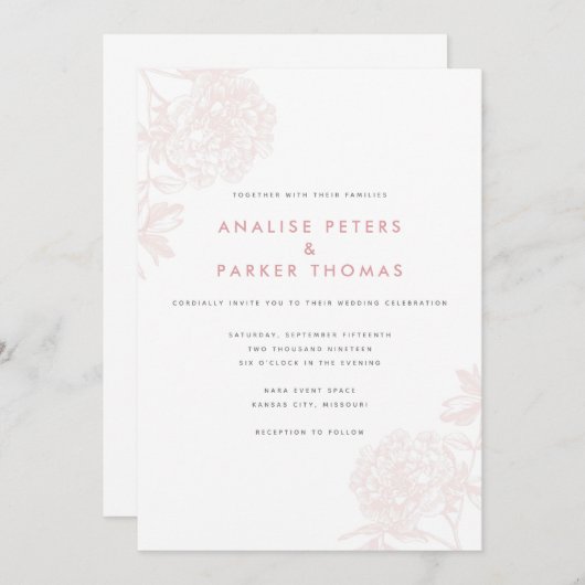 ヴィンテージお洒落ピンク植物学 招待状 (正面/裏面)