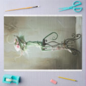 ヴィンテージお洒落フューリーセージ緑の猫の切り離し 薄葉紙 (クラフト)