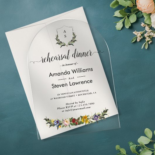 ヴィンテージお洒落フローラリハーサルのディナーアーチ アクリル招待状