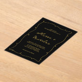 ヴィンテージお洒落ブラック&金ゴールド結婚ズ アクリル招待状 (レイダウン)