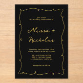 ヴィンテージお洒落ブラック&金ゴールド結婚ズ アクリル招待状 (正面)