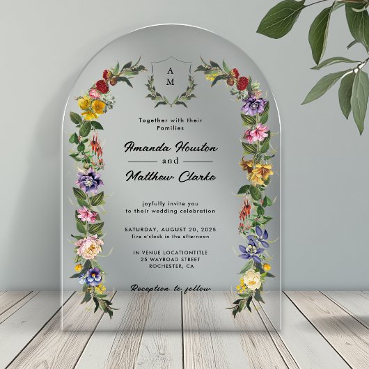 ヴィンテージお洒落モノグラ結婚ム弓 アクリル招待状