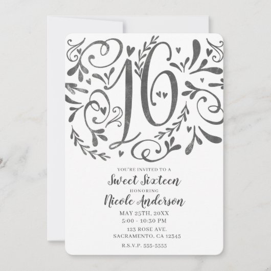 ヴィンテージお洒落レタリングチョークスウィート16 招待状 (正面)