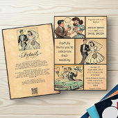 ヴィンテージお洒落レトロカップル50s漫画結婚 招待状