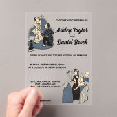 ヴィンテージお洒落レトロ結婚漫画 アクリル招待状 (インサイチュ (ポータブル))