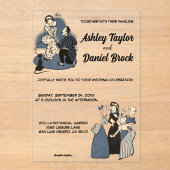 ヴィンテージお洒落レトロ結婚漫画 アクリル招待状 (正面)