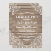 ヴィンテージお洒落レースオールドバーン婚約パーティ 招待状 (正面/裏面)